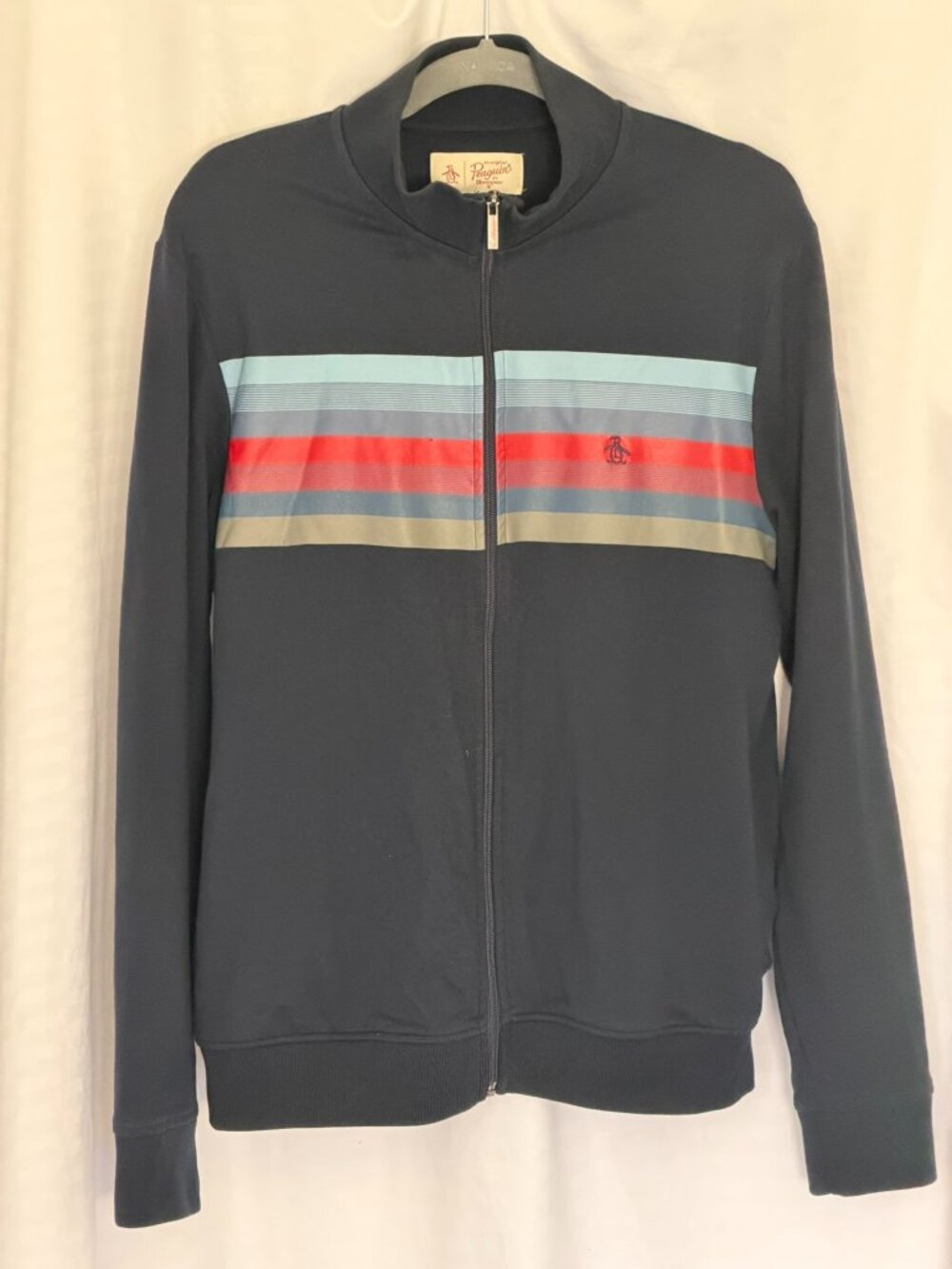 Original Penguin Navy Retro Multi-Stripe Full Zip Track Jacket - Men's M